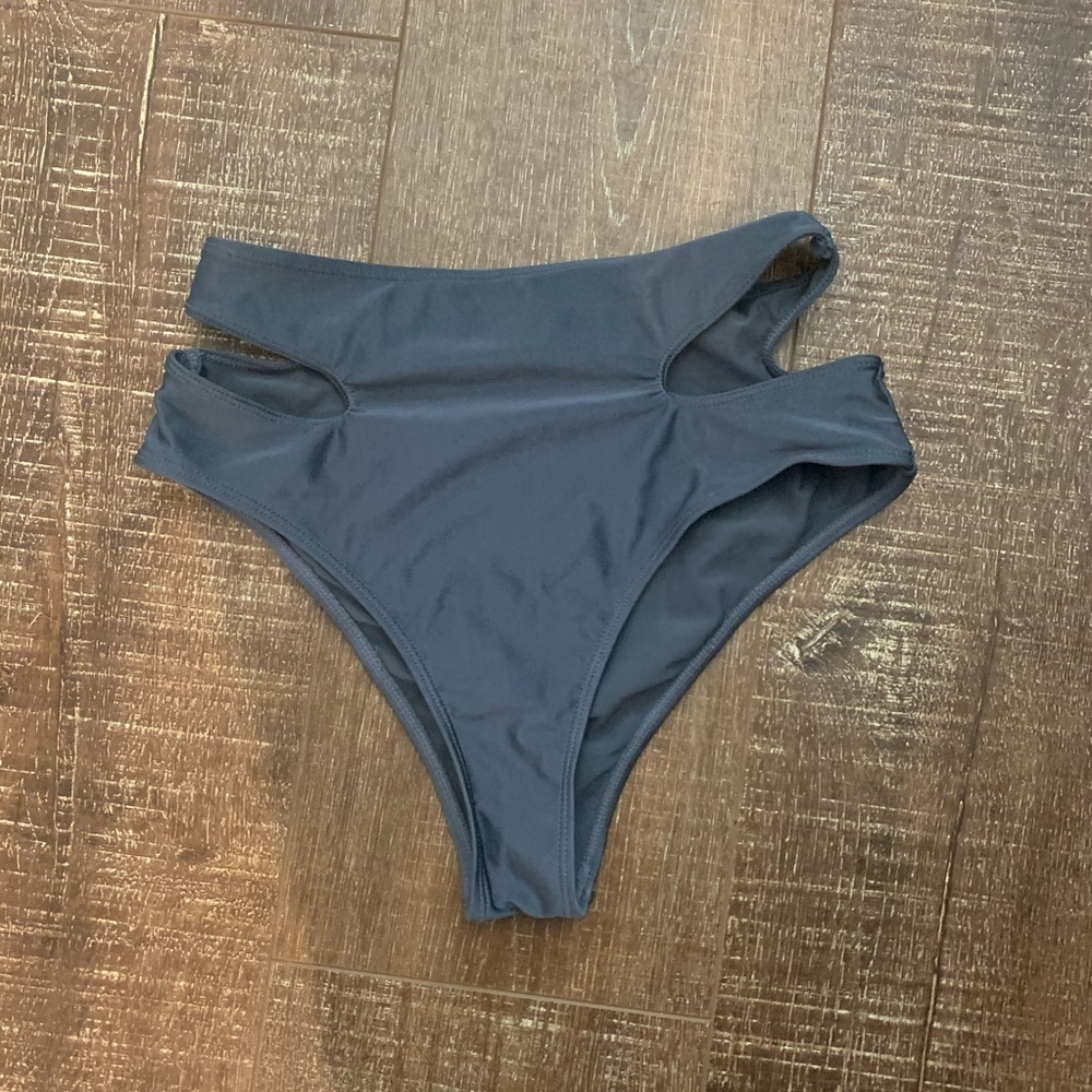 Grey Cutout High Waisted Bikini Bottoms